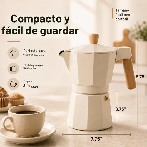 Vista 5 de ANGORA BRANDS Vondra - Olla de aluminio para moka (2 a 6 tazas), cafetera espresso para estufa, cafetera italiana clásica, cafetera percoladora