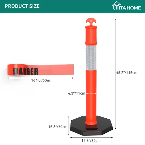 Vista 5 de YITAHOME Poste delineador con base, paquete de 6 postes de delineador de tráfico con collares reflectantes, conos de poste de delineador de 45