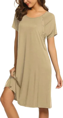 Vista 3 de Ekouaer - Camisón con botones y manga corta para mujer, vestido para lactancia, parto, hospital y maternidad, tallas S-XXL