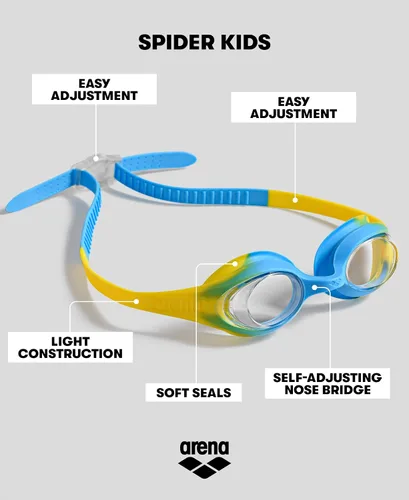 Vista 2 de ARENA Gafas de natación unisex Spider para niños y niñas de 2 a 5 años, lente antivaho sin espejo, correa fácil de usar, gafas sin fugas