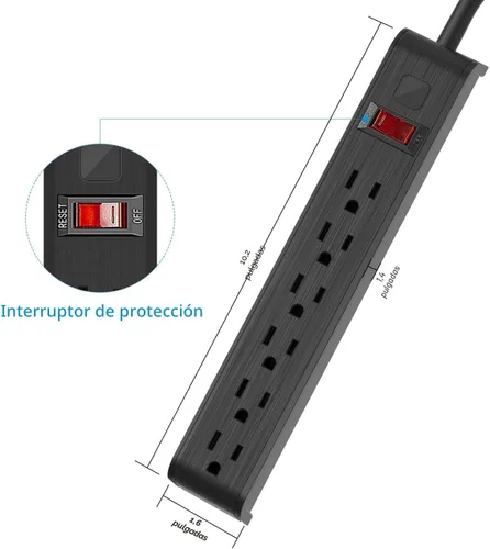 Vista 7 de Protector contra sobretensiones, cable de extensión de 4 pies, protección contra sobretensiones de 600 julios, protección múltiple de 6 tomas