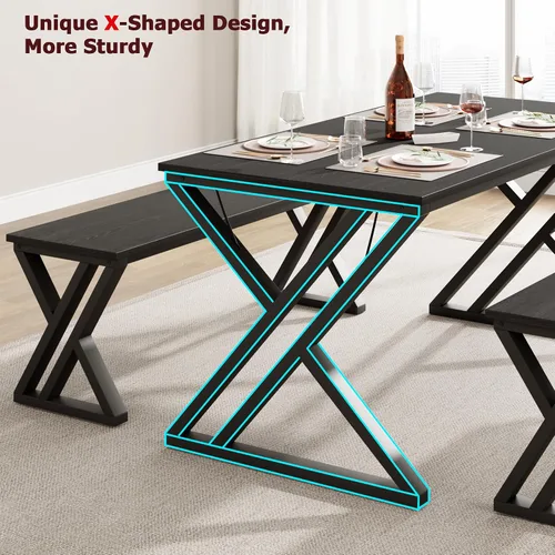 Vista 3 de GAOMON Juego de mesa de comedor de 55 pulgadas para 4-6, juego de mesa de cocina con 2 bancos, juego de mesa de comedor rectangular con marco