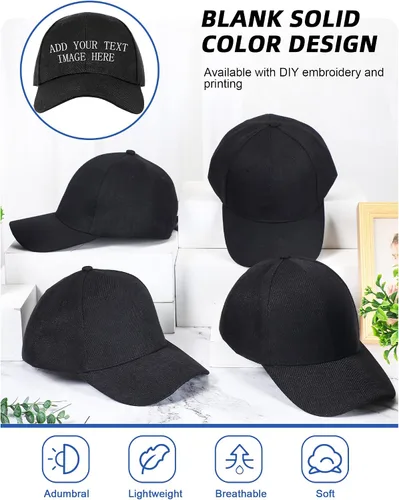 Vista 4 de Gorra de béisbol en blanco con correa trasera ajustable, gorra de camuflaje en blanco para camioneros, hombres y mujeres, Negro