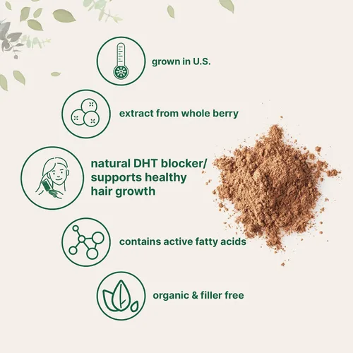 Vista 3 de Saw Palmetto en polvo orgánico cultivado en Estados Unidos, 4 onzas, con ácido graso activo, suplemento para el crecimiento del cabello y próstata