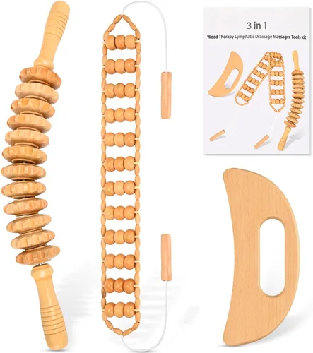 Vista 7 de Herramientas de masaje de terapia de madera 3 en 1, masajeador de drenaje linfático, kit de maderoterapia de madera, masajeador Gua Sha