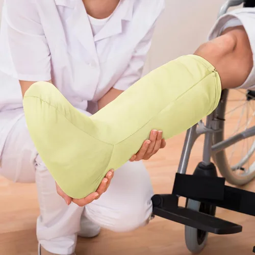 Vista 3 de Boao 2 piezas de fundas moldeadas para piernas, medias cortas medias debajo de la rodilla, manga de pierna para pies, hombres y mujeres (beige, rosa)