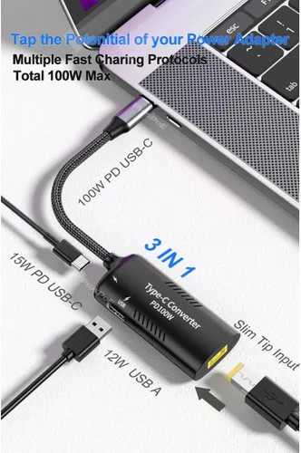 Vista 2 de PLUSPOE Adaptador USB C a punta delgada, PD3.0 carga rápida multipuerto para Lenovo Thinkpad, MacBook, Chromebook