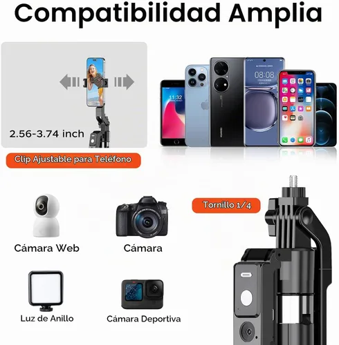 Vista 5 de Trípode para selfie de seguimiento automático de 70.9 pulgadas para iPhone Android, sin aplicación, trípode de rotación de 360° que sigue tu