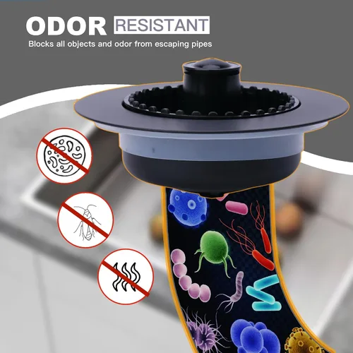 Vista 9 de Colador de drenaje para fregadero de cocina 3 en 1, tapón de fregadero desplegable de acero inoxidable 304, tapón de drenaje antiobstrucción, Negro