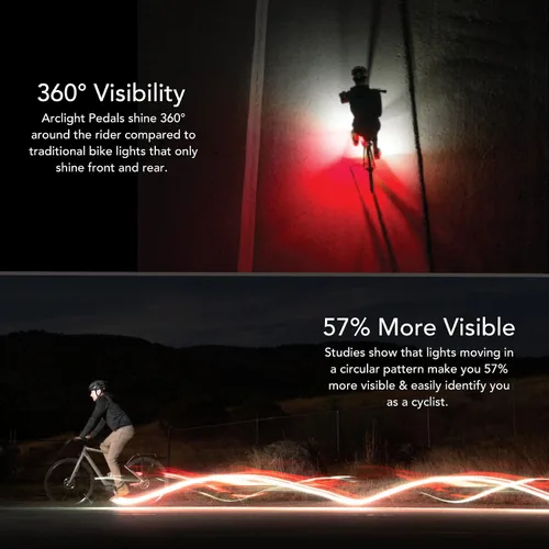 Vista 2 de REDSHIFT ARCLIGHT PRO Pedales planos de bicicleta con luces LED, encendido y apagado automático, batería de más de 36 horas, recargable por USB