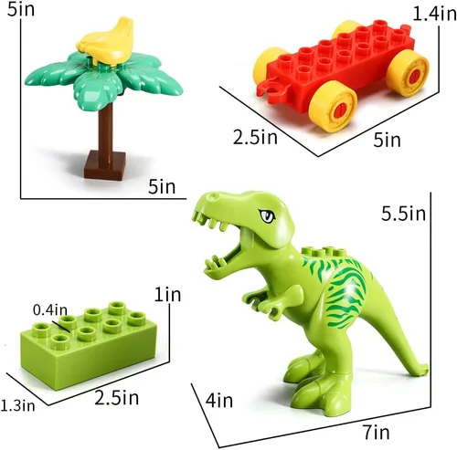 Vista 9 de Juguetes de bloques de construcción de dinosaurios, bloques de construcción con temática jurásica, con un tren de conteo, un gran T-rex y tres