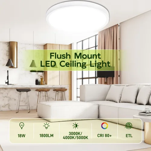 Vista 5 de hykolity Paquete de 2 Luces de Panel Plano Redondo LED de 9 Pulgadas con CCT Seleccionable, 18W 1800LM 3000K/4000K/5000K, Lámpara de Techo