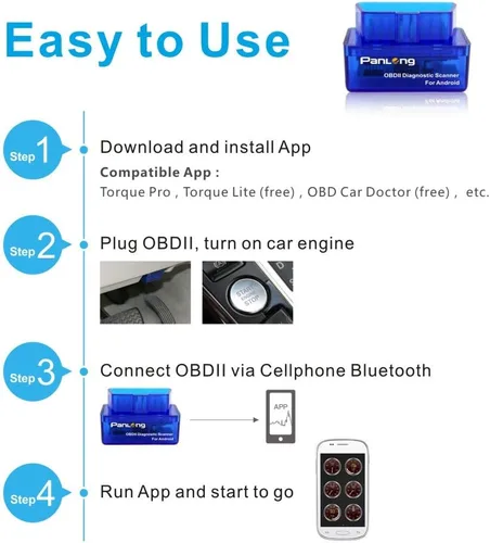 Vista 5 de Panlong Bluetooth OBD2 OBDII - Escáner de diagnóstico para automóvil, lector de código, comprobador de luz del motor para Android, compatible