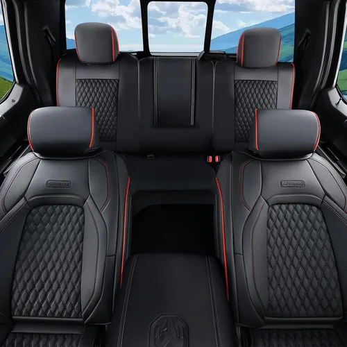 Vista 57 de Coverado Juego completo de fundas de asiento de ajuste personalizado para Chevy Silverado/GMC Sierra 2014-2018 1500, 2015-2019 2500HD 3500HD Negro