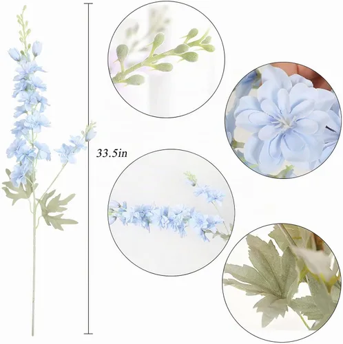Vista 2 de IPOPU Flores Falsas Delphinium de 33.5 pulgadas, Flores Artificiales de Seda, 6 Piezas Azul Claro Larkspur Flores Artificiales de Tallo Largo