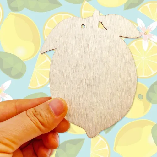 Vista 5 de 30 piezas de recortes de madera de limón sin terminar de madera de limón DIY recortes de madera en blanco en forma de limón adornos colgantes