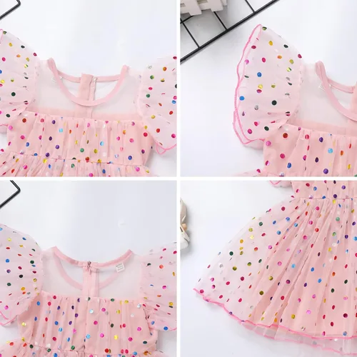 Vista 6 de Toddler Baby Girls Confetti Birthday Dress Shiny Tulle Princess Cake Smash Photo Shoot Outfit
