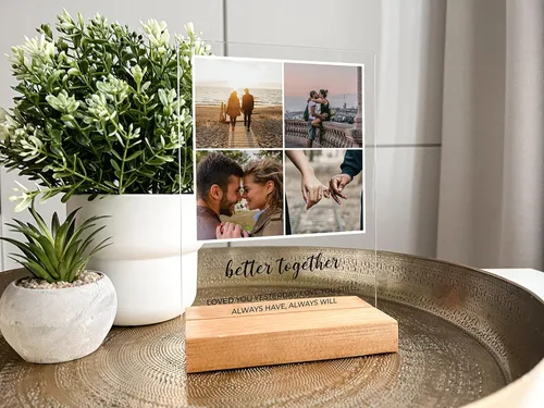 Vista 4 de MIRROR MANIA Nombres y palabras personalizados, collage de fotos, base de madera, soporte de escritorio, decoración del hogar, regalo para ella