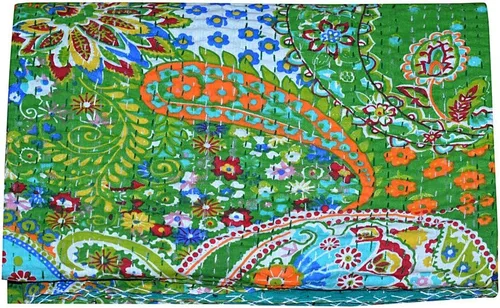 Vista 9 de Manta india hecha a mano de algodón Kantha Quit de algodón Gudari (negro)