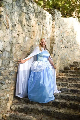 Vista 5 de Little Adventures Disfraz de princesa de Cenicienta encantada para mujeres adultas Azul Patchwork