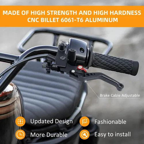 Vista 6 de Juego de palancas universales de freno y embrague de manillar de motocicleta 7/8" 22mm para izquierda y derecha, compatibles con Yamaha Honda Negro