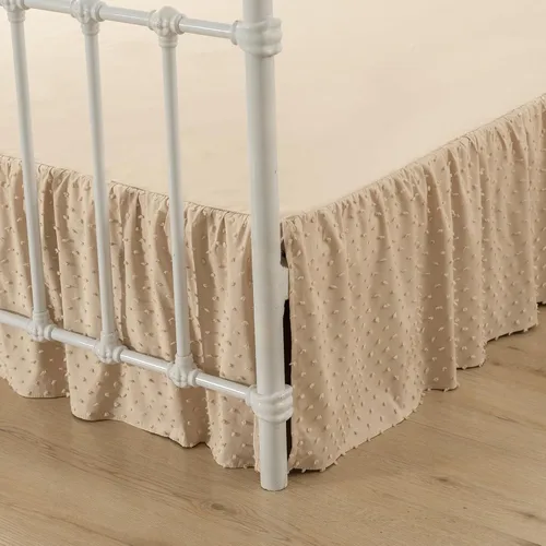 Vista 14 de Falda de cama de lunares copetudos, falda de cama con volantes tamaño King con esquinas divididas, faldas de cama con volantes de 14 pulgadas