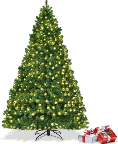 Vista 29 de COSTWAY Árbol de Navidad flocado de nieve de 6 pies, pino artificial con bisagras Blanco