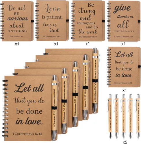 Vista 2 de 10 piezas/5 juegos de regalos cristianos: cuadernos con espiral al por mayor con bolígrafos cristianos, diario de oración para mujeres y hombres