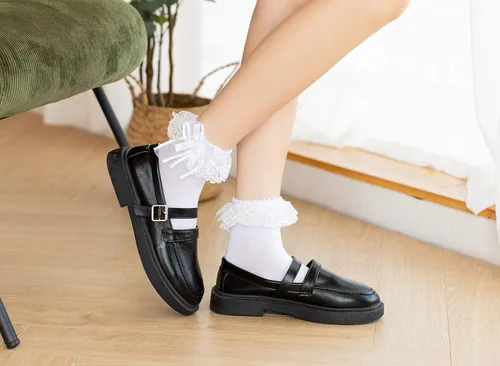 Vista 2 de SRYL Calcetines de encaje para mujer con volantes cómodos de princesa calcetines de encaje 5-9