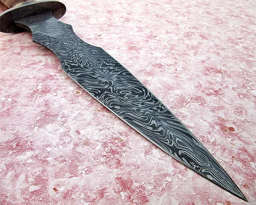 Vista 3 de Poshland DG-71 Hecho a mano Damscus cuchillo de acero con mango de cuero - doble borde
