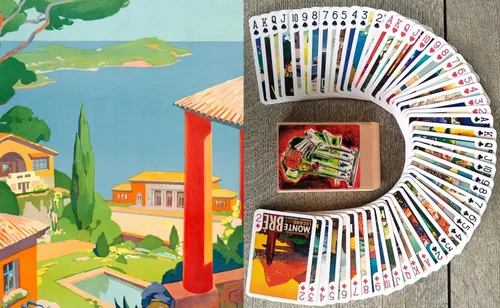 Vista 5 de Carteles de aviación vintage para jugar a las cartas (baraja de póquer 54 cartas todas diferentes) Carteles de viaje retro vintage Avia avión azafata
