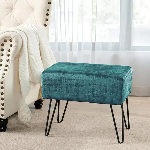 Vista 8 de Home Soft Things Otomana rectangular de terciopelo mullido de color verde ágata de 19 pulgadas para sala de estar, banco de entrada de espacio