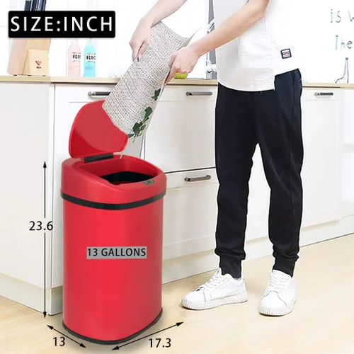 Vista 7 de Dkeli Basurero para cocina, baño, dormitorio, hogar, oficina, automático, sin tacto, de alta capacidad, con tapa, acero inoxidable cepillado, cubo
