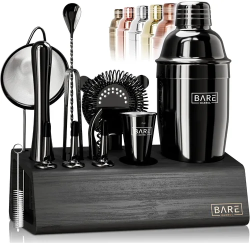 Vista 10 de Mixology Bartender Kit Bar Set Juego de coctelera de 14 piezas Herramientas de mezcla de Martini Barware para el hogar Incluye 35 tarjetas