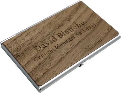 Vista 9 de Tarjetero de madera personalizado para tarjetas de presentación, grabado personalizado para hombre y mujer, grabado gratis, Bubinga, Cartera