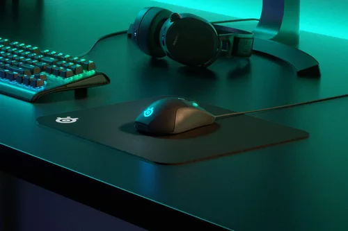Vista 2 de SteelSeries QcK - Alfombrilla de mouse para juegos, tela gruesa media, seguimiento de picos y estabilidad, color negro