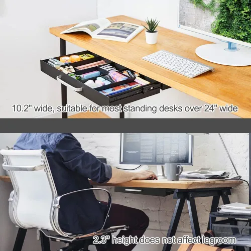 Vista 5 de GOME Cajón de lápices deslizante de gran tamaño para debajo del escritorio con diseño de divisor de espacio ajustable para almacenar lápices y Negro