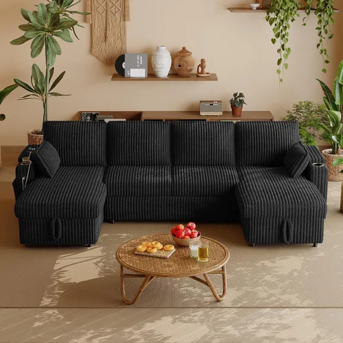 Vista 13 de Wrofly Sofá cama convertible 3 en 1, sofá cama extraíble para sala de estar con bolsillos laterales, portavasos y puerto de carga USB, respaldo