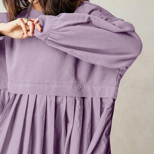 Vista 4 de Sudadera de gran tamaño para mujer, cuello redondo, minivestido de manga larga, sin botones, ajuste relajado, sudaderas de moda