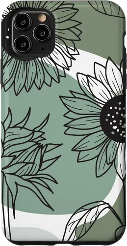 Vista 13 de iPhone 16 Aesthetic Sunflower Line Art Minimalistic Sage Green Case
