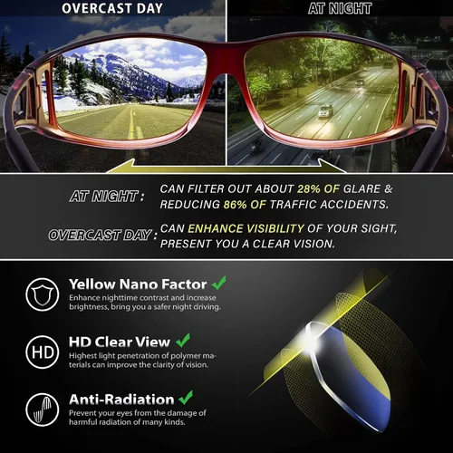 Vista 6 de URUMQI Lentes de conducción de visión nocturna para hombres y mujeres, lentes polarizados antirreflejos, lentes de noche HD amarillos