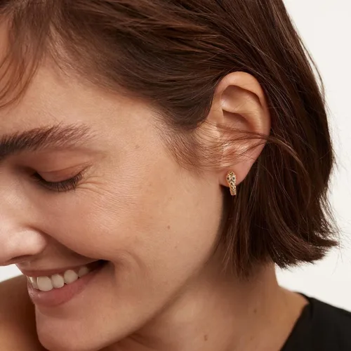 Vista 3 de VACRONA - Aretes tipo arracadas para mujer, chapados en oro de 14 quilates, diseño de aro de arracada