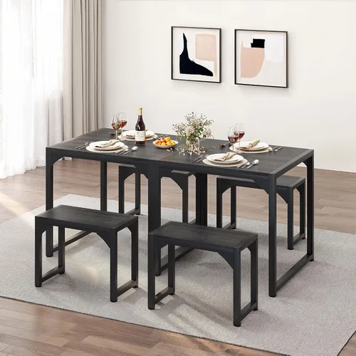Vista 5 de Gizoon - Juego de mesa de comedor cuadrada para 2, mesa de cocina con 2 bancos, color negro