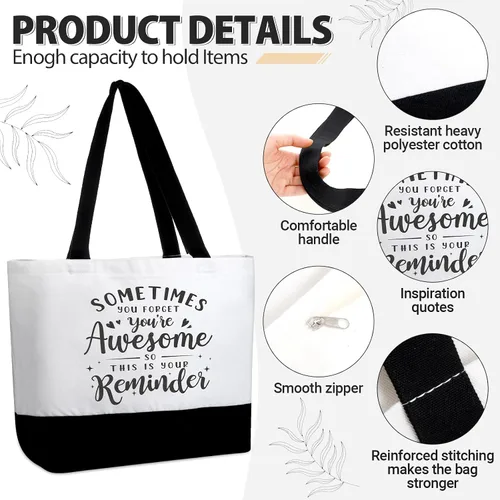 Vista 10 de Silkfly 32 piezas inspiradoras bolsa de lona con cremallera reutilizable motivacional bolsa de maquillaje conjunto para mujeres, amigas compañeras