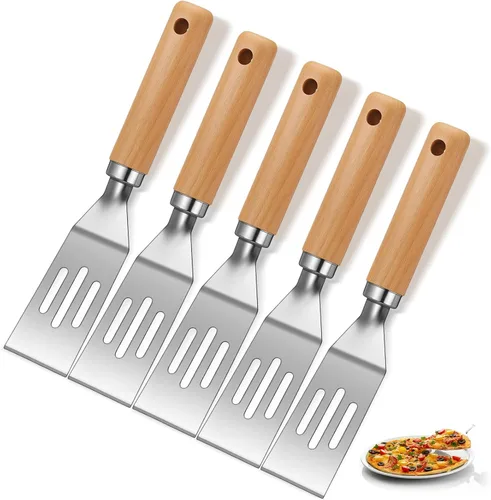 Vista 9 de Patelai Paquete de 5 espátulas pequeñas, mini espátula para servir y voltear, espátula para brownies, para servir y voltear, para cocinar Agarradera