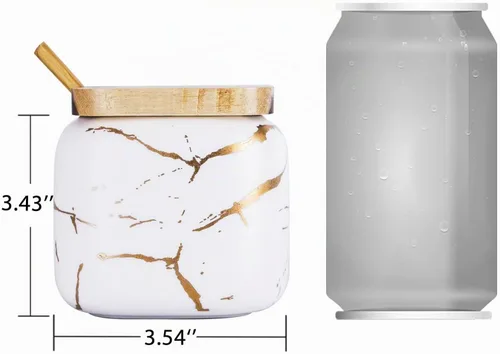 Vista 2 de VanEnjoy Recipientes de cerámica con patrón de mármol decorativo para azúcar y especias, tarro de porcelana con tapa y cuchara de bambú, recipiente