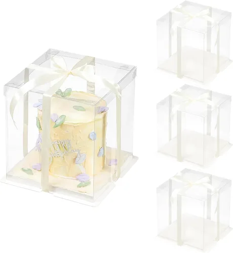 Vista 10 de 24 cajas de regalo transparentes con cinta de 2 capas de 6.7 x 6.7 x 7.8 pulgadas, caja transparente para tartas con tapas, cajas de embalaje