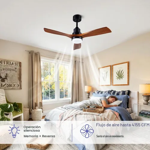 Vista 4 de Ventiladores de techo de 42" [con control remoto de iluminación], ventilador de techo moderno de madera para interior y exterior