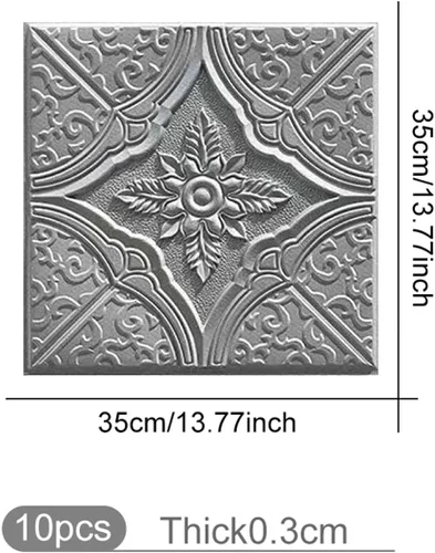 Vista 2 de ECYC Ltd 10 paneles de pared de espuma 3D autoadhesivos de 13.78 x 13.78 x 0.12 pulgadas, paneles de pared de flores 3D para despegar y pegar, Gris
