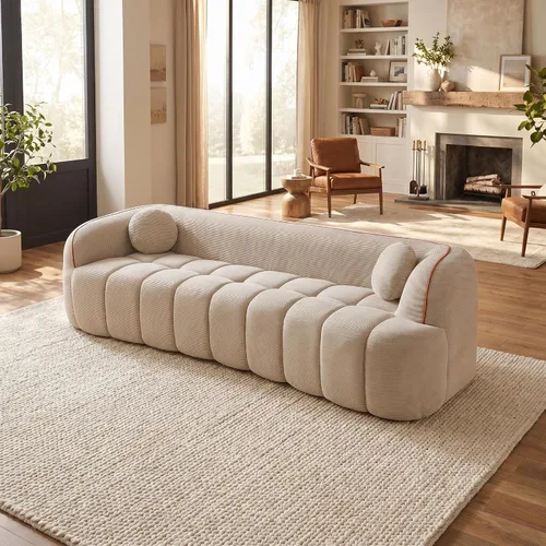 Vista 3 de 98.4 "Sofá de nube comprimida con asiento profundo, sin montaje, pana, camello